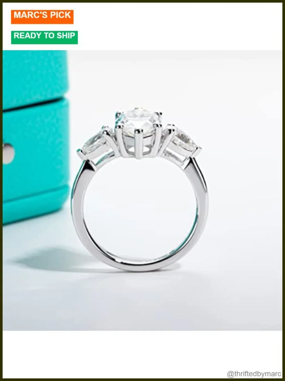 3.5cttw Moissanite 3 Stone Engagement Ring 925 Silver Plated